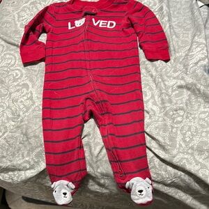 Red Striped Kids One Piece with Bear Design